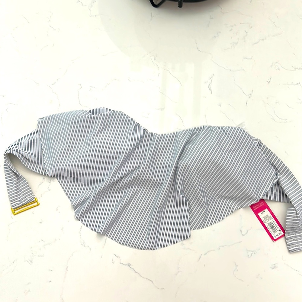 NWT Xhilaration Blue/White Pinstripe Bikini Top | Convertible Strapless | Sz 18W